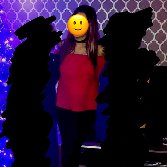 New York & Company Red ruffle off the shoulder top - Picture 3 of 3